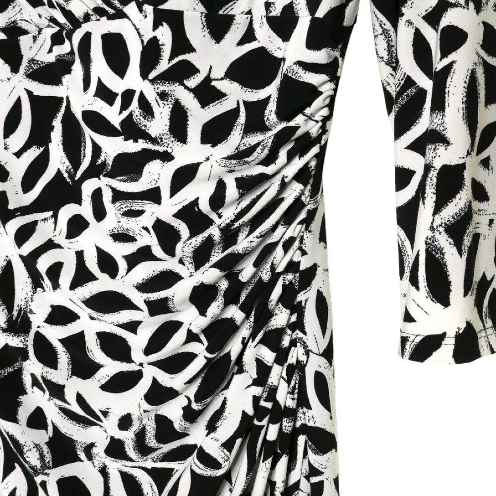 Lauren Ralph Lauren Women's Sz 6 Black White Office Career Faux Wrap Dress EUC - Picture 2 of 11